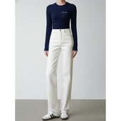 直筒裤 高腰显瘦白色牛仔裤 高个子加长版 秋冬加绒窄版 长裤 女显腿直