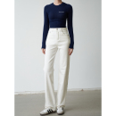 长裤 秋冬加绒窄版 高个子加长版 高腰显瘦白色牛仔裤 女显腿直 直筒裤