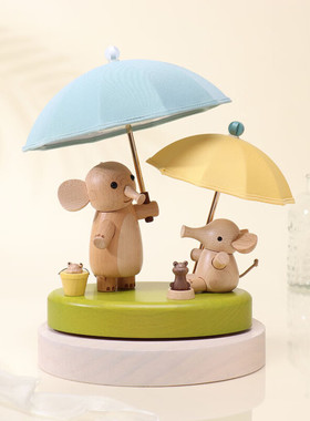 森活木趣KT木质充电氛围创意台灯小夜灯大象伞灯床头LED生日礼物