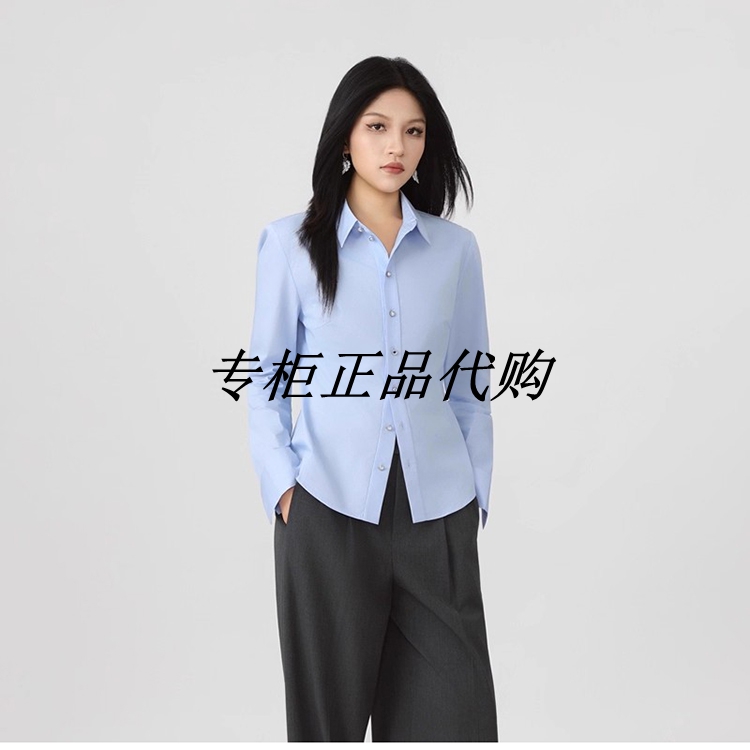 阿玛施显瘦白色休闲职业衬衫衬衣