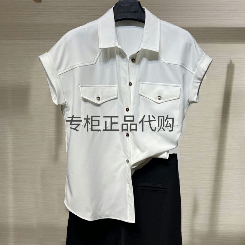 新款桑蚕丝工装口袋短袖衬衫上衣