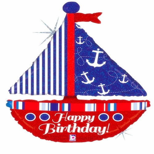 美国进口铝膜气球 帆船Nautical生日快乐 生日派对装饰铝箔气球