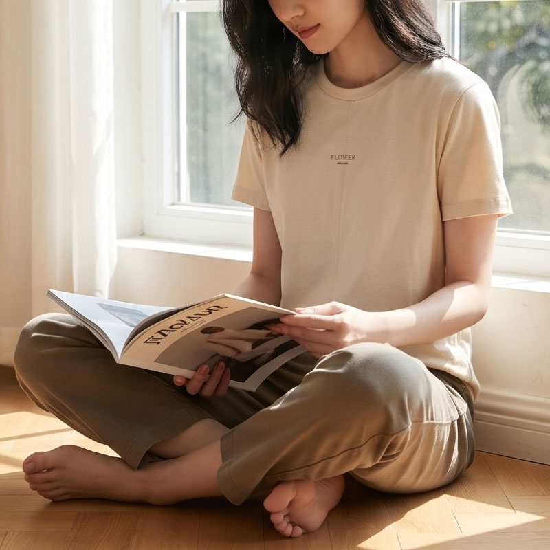 {亚麻棉}简约风短袖T恤女夏季薄款宽松舒适松弛感上衣