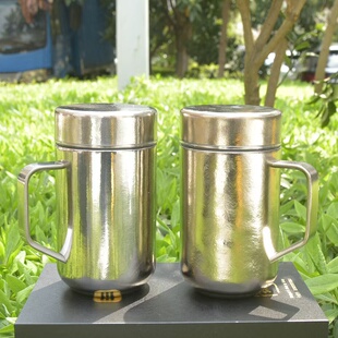 纯钛办公杯6736带茶网保温杯大容量带盖水杯成人茶缸子口杯
