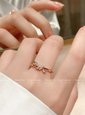 镀玫瑰金T家 Knot绳结戒指女简约时尚彩金指环