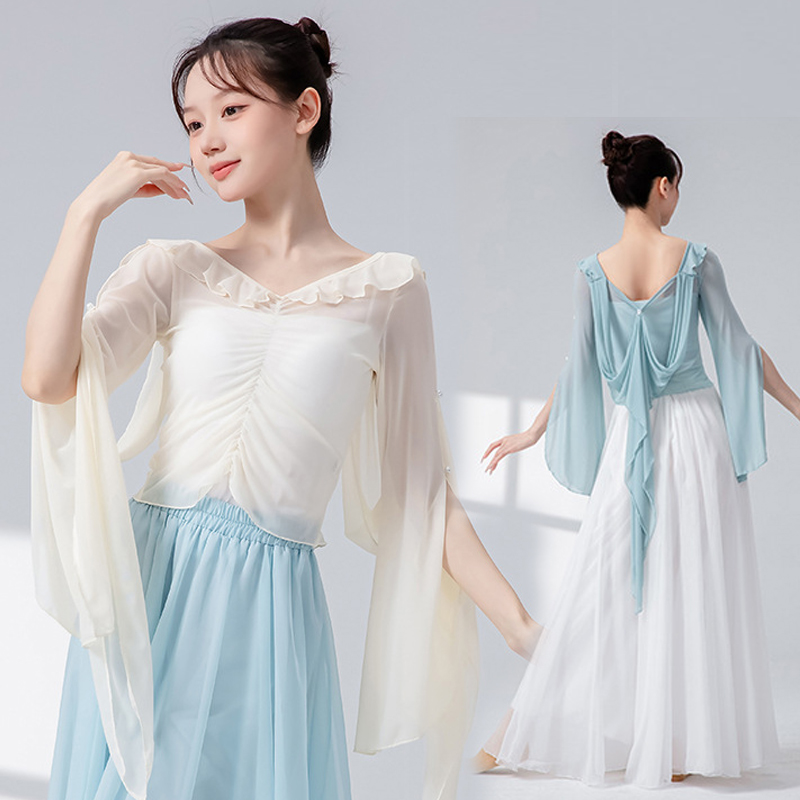 古典舞练功服女飘带飘逸网纱上衣