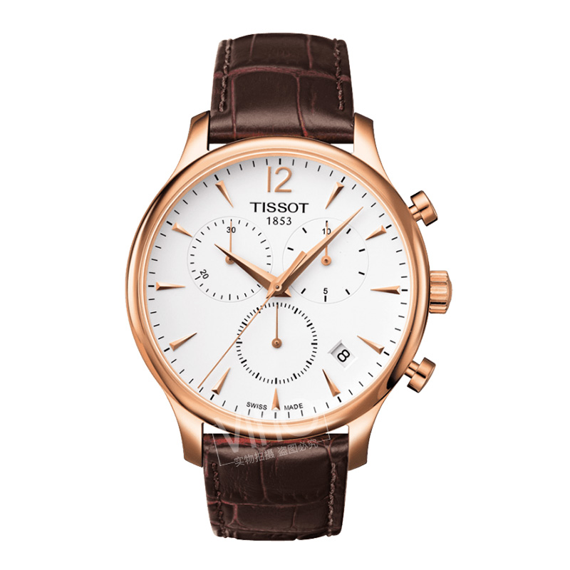 Tissot天梭俊雅系列皮带金色计时大盘石英男表T063.617.36.037.00