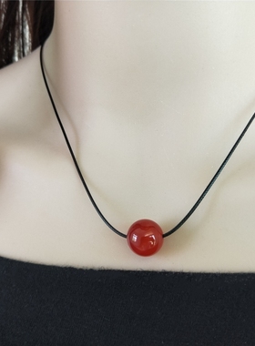 项链女天然红玛瑙吊坠转运珠韩版简约百搭短款颈链森系小清新饰品