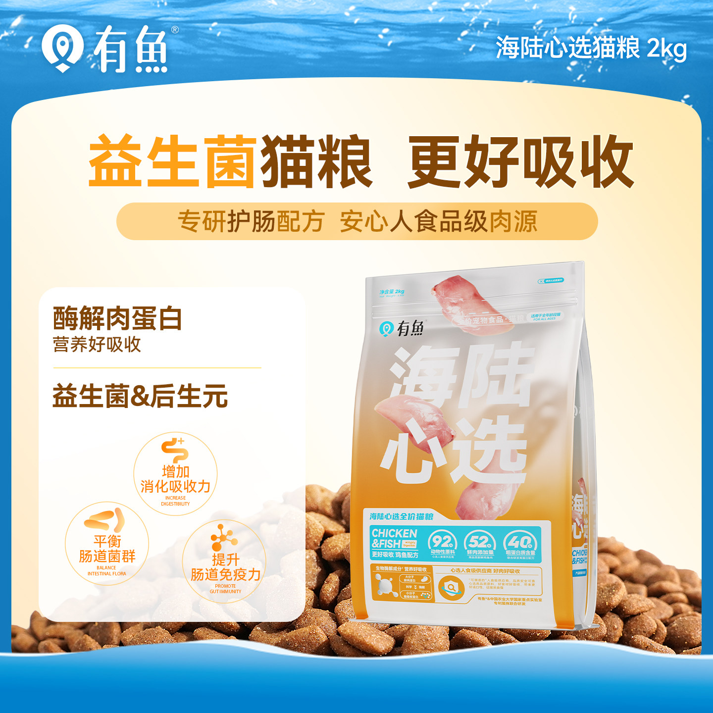 有鱼猫粮鸡肉味成猫幼猫全价增肥营养无谷天然粮海陆心选包邮2kg