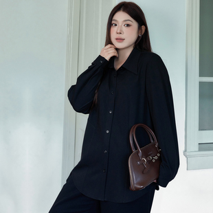 胖mm宽松显瘦基础长袖 女2025秋新品 衬衣 衬衫 简约显瘦剪裁纯色大码