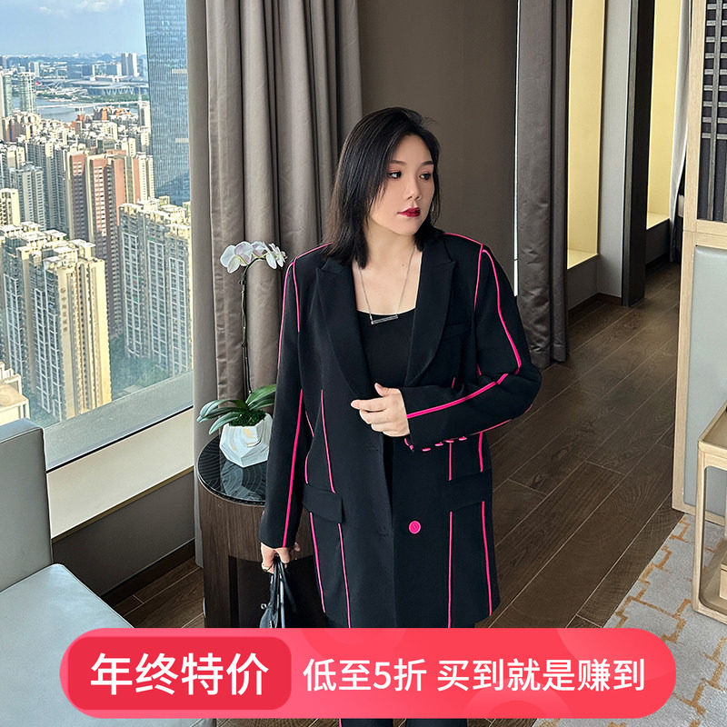 定制大码女装正肩中长款西装外套+阔腿西裤200斤胖mm宽松两件套装