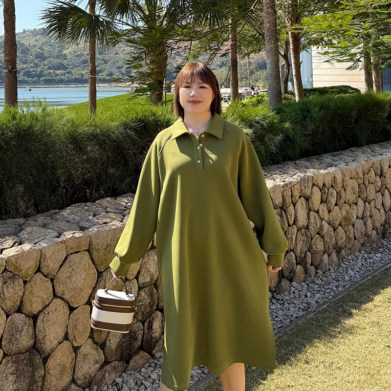 心存真大码女装polo领领空气层卫衣裙胖mm宽松遮肉显瘦直筒连衣裙