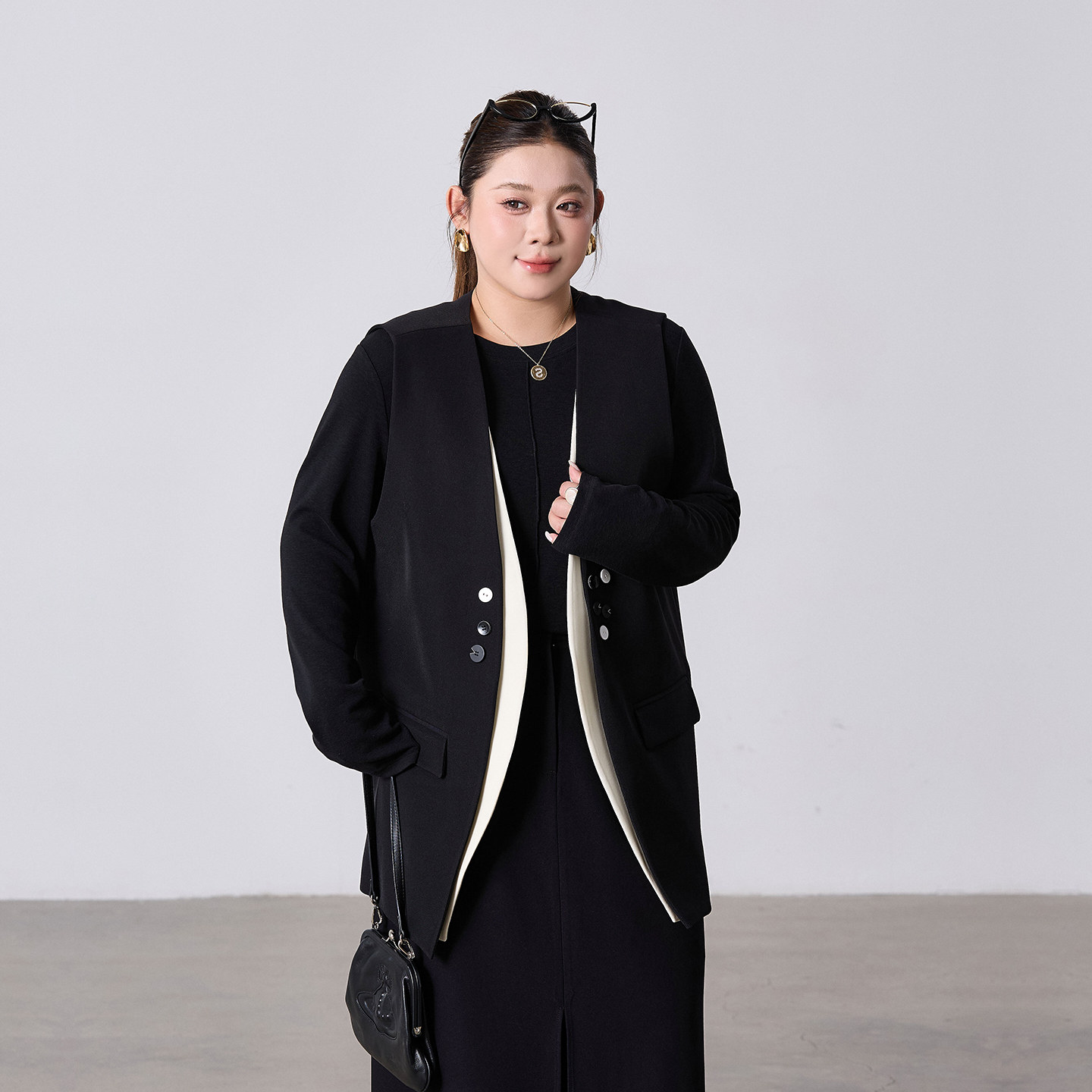 撞色设计西装马甲女2026春季新款胖mm大码女装宽松中长款外穿马夹,女装/女士精品,常规大码外套,淘宝优惠券,粉丝福利购,淘宝优惠卷