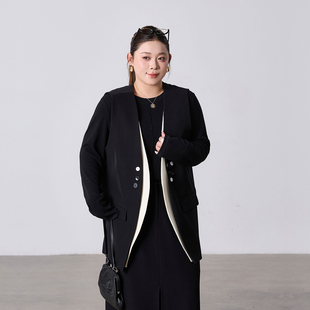 撞色设计西装马甲女2026春季新款胖mm大码女装宽松中长款外穿马夹
