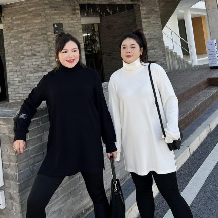 大码女装高领毛衣可外穿200斤胖mm宽松显瘦中长款打底针织衫上衣