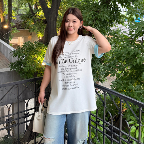 大码女装字母翻袖T恤百搭显瘦
