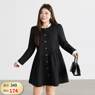 法式收腰显瘦A字中裙2026春装新款大码女装胖mm遮肚小香风连衣裙