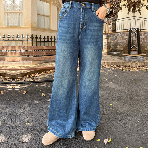 大码女装200斤胖mm牛仔裤秋宽松