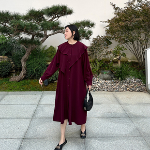 胖mm宽松遮肚子中长款 大码 裙200斤秋季 垂感厚雪纺衬衫 连衣裙 女装