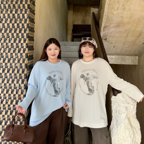 大码女装圆领薄款天使印花T恤