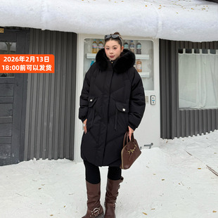 2025冬装加厚特大码加肥加大200斤胖mm狐狸毛领长款显瘦羽绒服