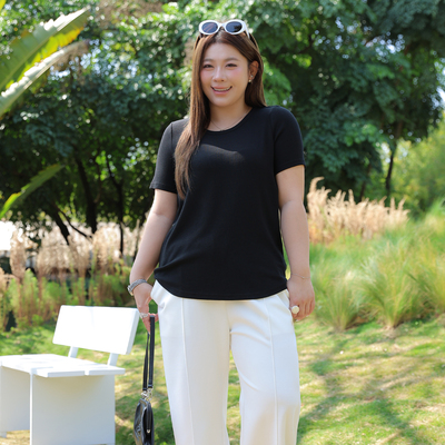 大码女装高弹圆领T恤显瘦百搭