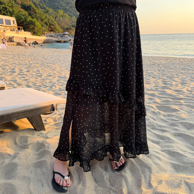 大码女装圆点雪纺半身裙宽松显瘦