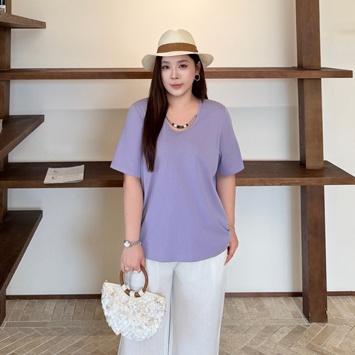 大码女装串珠t恤宽松显瘦
