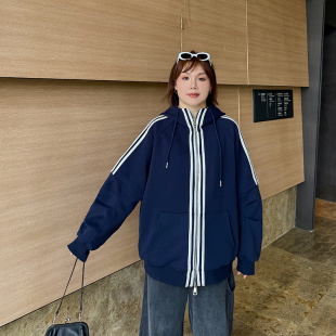 新款 大碼 休閑衛(wèi)衣外套2025春裝 胖妹妹mm減齡運動寬松連帽衫 女裝 潮