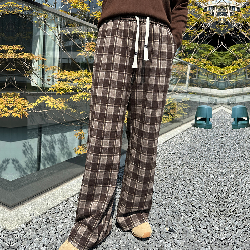 大码女装格子裤子宽松显瘦