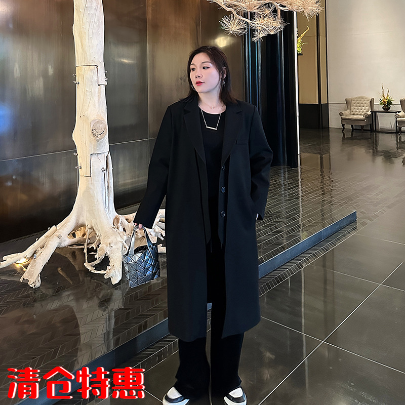 大码女装定制毛呢大衣英伦胖mm假两件宽松过膝长款秋冬呢子外套