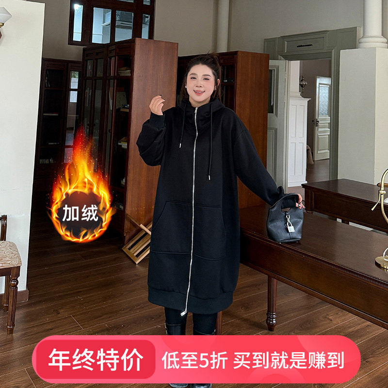 北极绒加厚大码外套女装冬季新款胖mm宽松中长款连帽休闲卫衣裙,女装/女士精品,大码内搭,淘宝优惠券,粉丝福利购,淘宝优惠卷