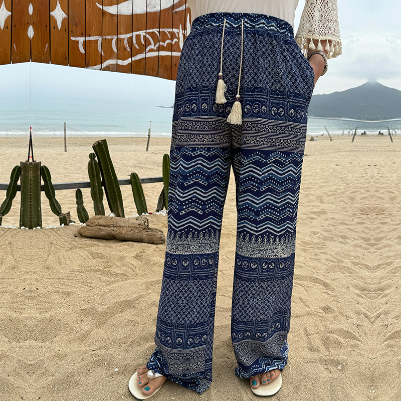 国潮民族风大码棉麻阔腿裤女装夏新款胖mm宽松度假波西米亚直筒裤,女装/女士精品,大码裤装,淘宝优惠券,粉丝福利购,淘宝优惠卷