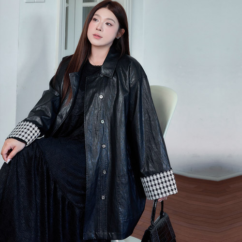大码女装皮衣外套宽松显瘦