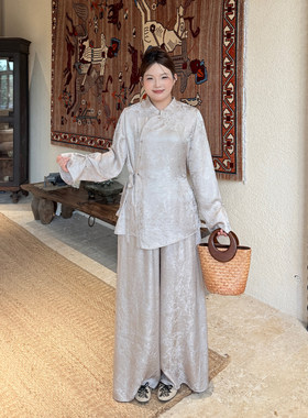大码女装新中式人丝国风套装百搭