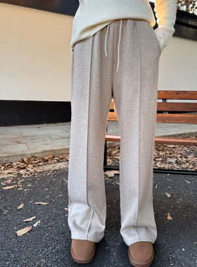 大码女装加绒加厚垂感阔腿裤冬200斤胖mm宽松休闲仿羊绒直筒长裤