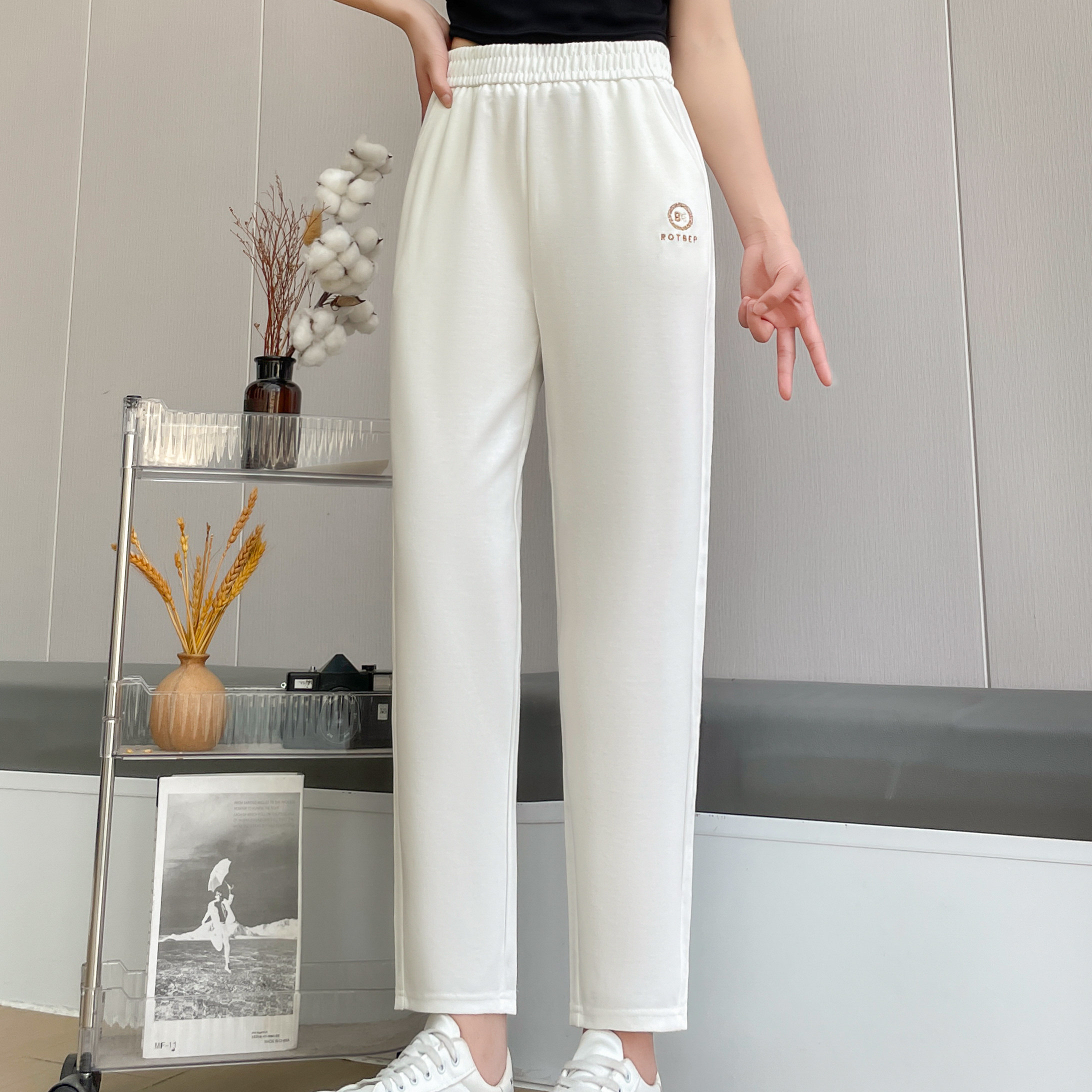 哈伦裤女2025夏季新款绣花小直筒裤高腰弹力舒适显瘦时尚百搭女裤
