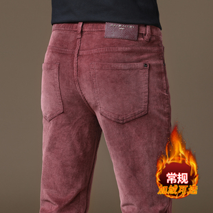 香港高端冬季加绒灯芯绒裤子男款潮牌修身2025新款条绒休闲长裤子