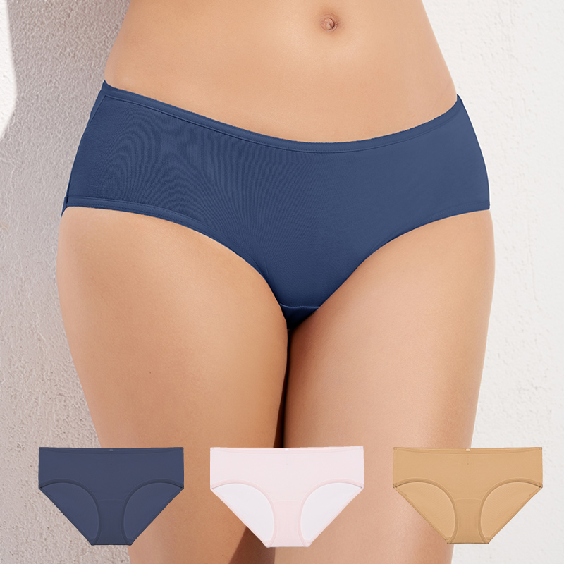 会员购爱美丽内裤女3件装棉柔舒适包臀抑菌中腰平角裤IM23BAU2