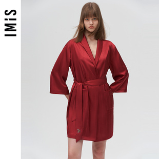 爱美丽IMIS商场睡衣女丝质暗纹红品七分袖开衫家居睡袍IM48BIN1