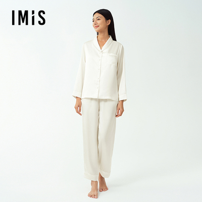 爱美丽2025年春小情歌月光丝翻领开衫长袖长裤家居服睡衣套装女