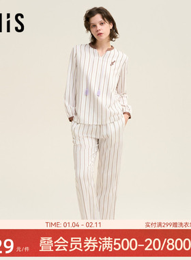 爱美丽海上钢琴师棉缎纹立领套头长袖上衣长裤套装IM46BUE1