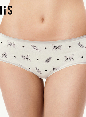 爱美丽棉棉裤时尚豹猫印花舒适10A抗菌内裤女中腰平角裤IM23CBU1