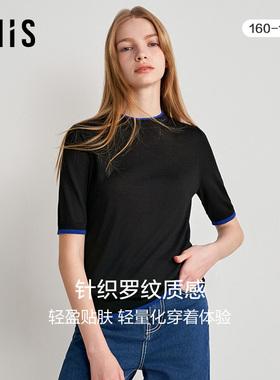 爱美丽IMIS23秋冬新品打底罗纹毛针织小高领五分袖上衣IM72BPF3