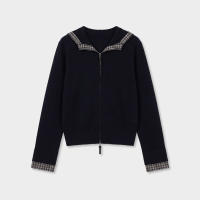 Acme Ground Korean checkered hooded knitted jacket Women's Autumn Double Zipper loose Sweatshirt 21973 thumbnail 7