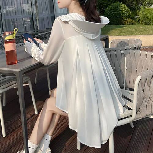 Casual Clothing Solid Coat UV Resistant Hooded Zipper Front