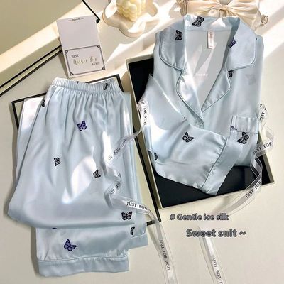 Spring and Autumn New Ice Silk Pajamas Homewear Ladies Long-