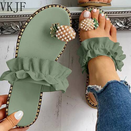 2025 Women Slipper Pineapple Pearl Flat Toe Bohemian Summer
