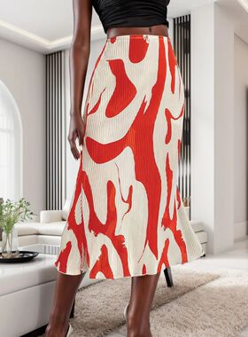 Summer Women'S Skirt Printed Long Skirt Korean Style Champag