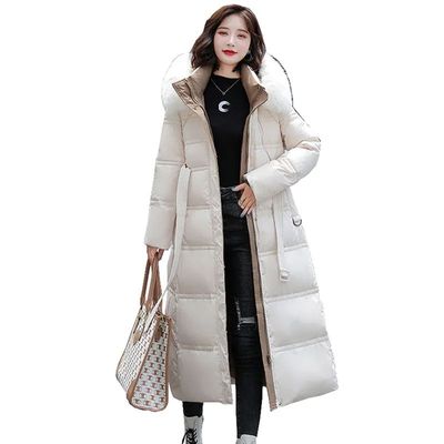 90% White Duck Down Thick Warmth Elegant Hooded Fur Collar L